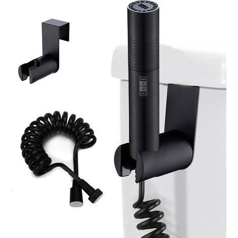 Toilet Shower Kit - Aluminum Alloy Pressure Nozzle with Tank Hook and 122 Inch Retractable Flexible Shower Hose (Black) (1/5)
