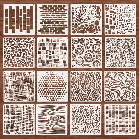 Plantillas geométricas: juego de 16 plantillas reutilizables para manualidades, texturizado y pintura de paredes. (1/5)