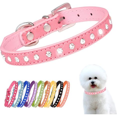 Collier pour chien XXS orné de strass, joli collier rose scintillant pour chat (1/4)
