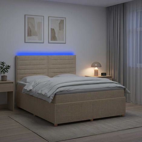 vidaXL Lit boxspring LED avec matelas Crème 140 x 190 cm Tissu (1/5)