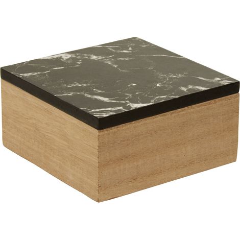 Premier Housewares Black Marble Effect Trinket Box Wooden Jewellery Box Display Case Small Storage Case Accessory Storage 12 x 6 x 12 (1/4)