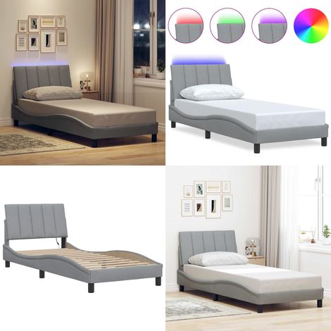 Giroletto senza Materasso Hanko Grigio Chiaro 90x190 cm Tessuto - Cuscino testiera - Letto con luci LED