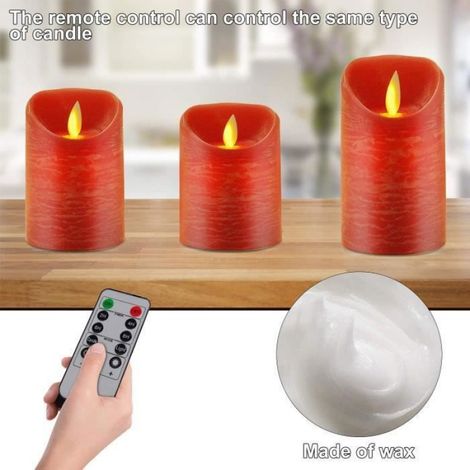 Bougie LED - Noname - 3 pcs - Rouge - Télécommande - Timer 2-4-6-8 heures Rouge (1/4)