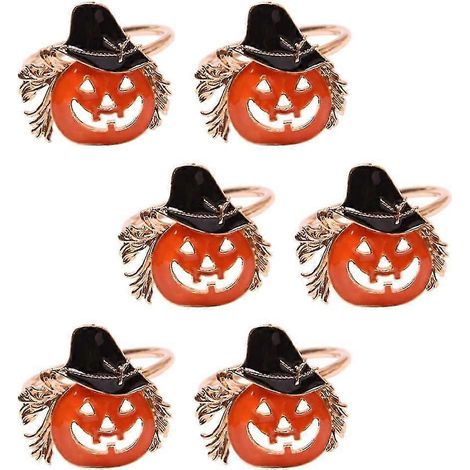 Décorations d'Halloween : Anneaux de serviette en forme de citrouille (10 pièces, orange) (1/5)