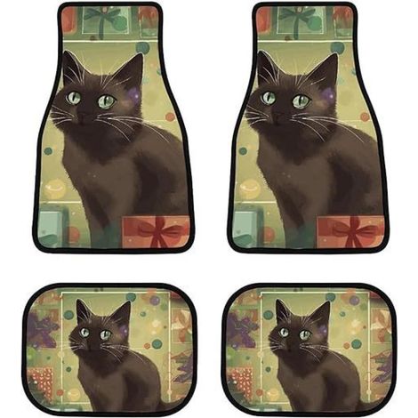 Juego de alfombrillas para coche con estampado de gatos (4 piezas), alfombrillas delanteras y traseras, antideslizantes, universales, aptas para sedanes. (1/5)