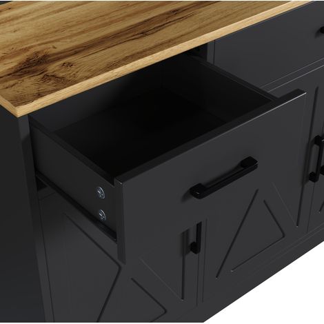 Credenza buffet alta 150 x 40 x 180 cm con LED, prese USB e portabicchieri, nero effetto rovere (1/5)