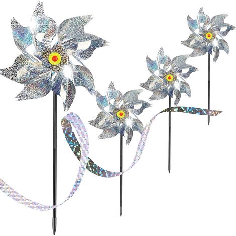 (4 Stück) Reflektierende Windmühle gegen Vögel mit 1 Rolle Vogelabwehrband, reflektierende Windmühle (1/4)