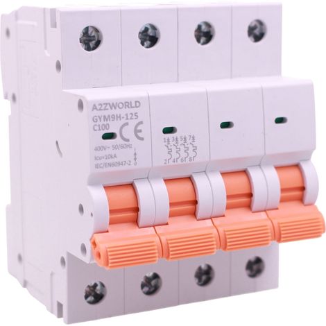 MCB Interruttore Magnetotermico Trifase 380V Curva C 4P 4M 10000A AC 400V IP20 GYM9H-125, Disponibili 80A 100A 125A (C100A)