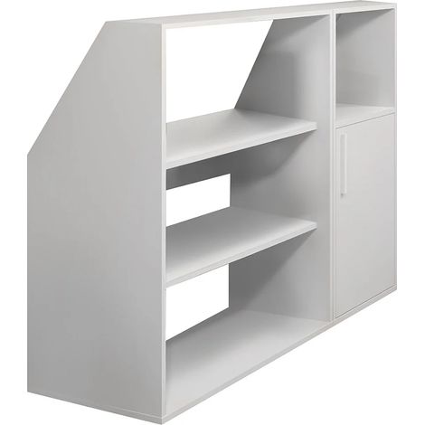 Vente-Unique – Meuble sous pente blanc avec 1 porte battante – 2 étagères et 1 niche – Panneau de particule – Dimensions 139.4x110x50 cm