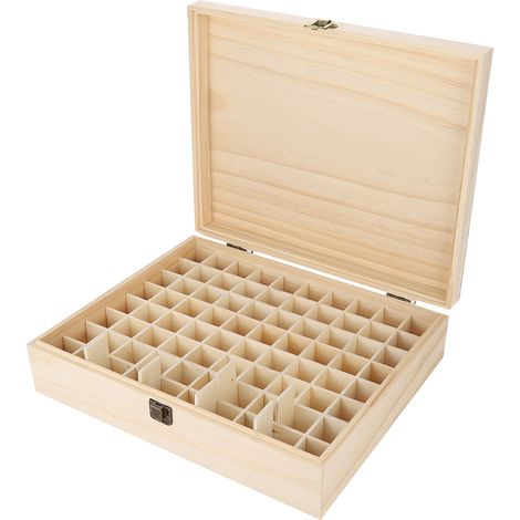 Grande boîte de rangement en bois naturel à un seul étage pour 74 flacons d'huiles essentielles (1/5)