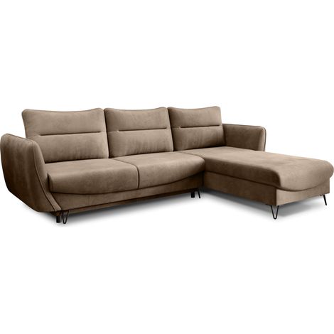 Canapé d’angle convertible 4 places ZURIK en velours – 276cm angle droit-Beige-angle droit (1/5)