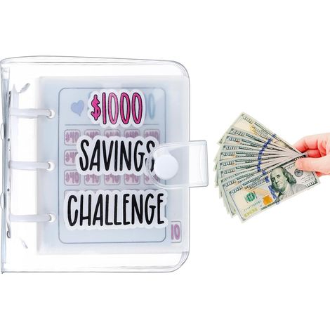 Défi d'épargne de 1000 € avec un mini-carnet de défis d'épargne à classeur de 25 pièces et enveloppes. Budget et épargne. (1/5)