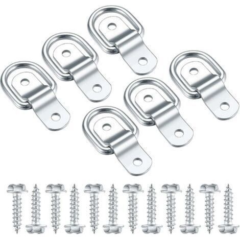 Anneaux D'arrimage en D, Crochet Fixation INOX, Anneau De Montage pour Anneau De Fixation, Darrimage Sangle 6 Pcs et 12 Vis pour Remorque Voiture, Hamac Bois, Camping (1/5)