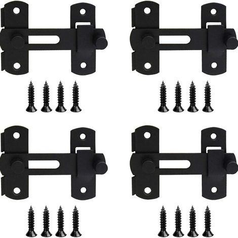 Lot de 4 verrous de porte, verrous de fenêtre, cadenas, petite serrure noire avec vis, pour meubles, 100 x 70 x 2 mm (1/4)