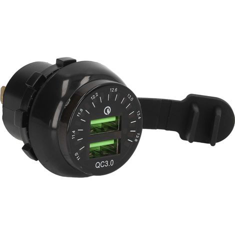 Prise chargeur USB double 12V adaptateur allume-cigare pour moto quad camping-car SUV bateau yacht avec voltmètre ABS noir (1/5)