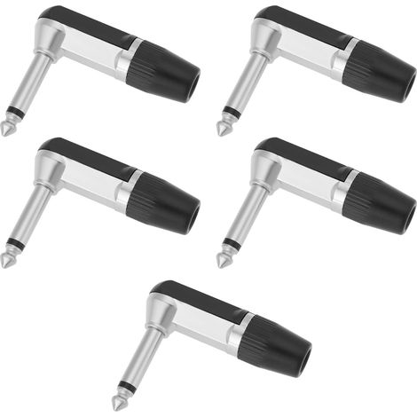 Paquete de conectores JSSEVN-5 de 1/4" (6,35 mm), 90 grados, 2 polos, jacks mono TS macho en níquel para micrófonos, auriculares, audio, vídeo, AV y PC (negro). (1/5)