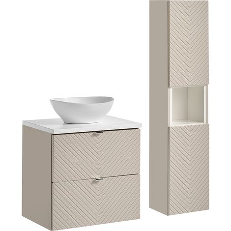 Badmöbel Set 2-teilig in Beige und weiß mit 60 cm Waschtisch VERACRUZ-56 (1/5)