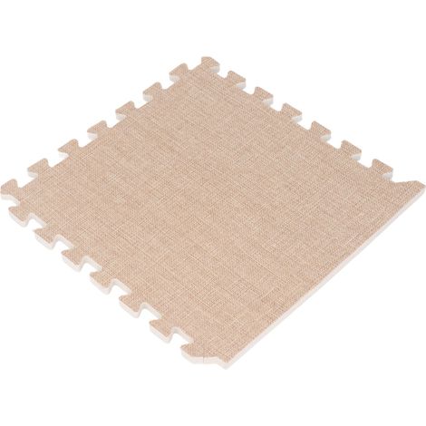 Tapis de sol en coton et lin emboîtable, épais, insonorisant, patchwork découpable, en mousse, pour la maison et la chambre, beige (1/5)