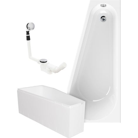 Calmwaters® Raumspar-Badewannen-Set 160x70 cm, Made in EU, mit Wannenträger & Ablaufgarnitur, Acrylwanne Essential Small, platzsparende Wanne, Set Badewanne komplett, 160 x 70 cm, Weiß (1/5)