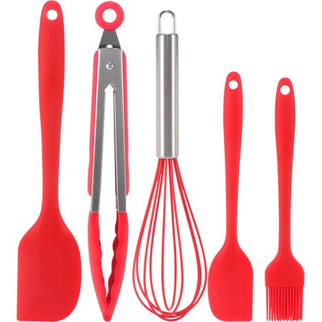 Ensemble Ustensiles Cuisine Silicone - Set 5 Pieces Antiadhésif Résistant Chaleur - Pour Pâtisserie Et Cuisson Quotidienne (1/5)