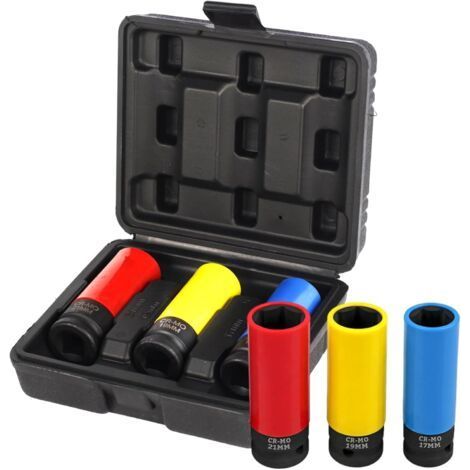 1/2" Set de douilles à chocs pour jantes aluminium, 17 / 19 / 21 mm, 3 pcs (1/5)