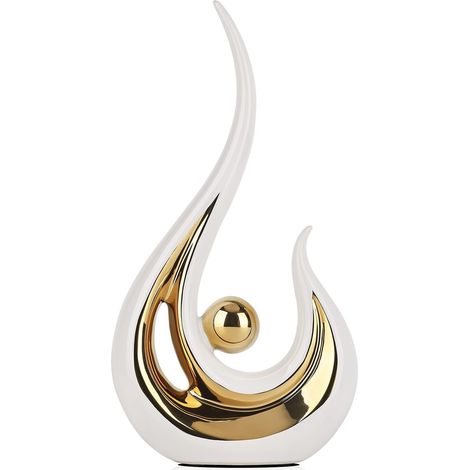 Decoración con detalles en blanco y dorado, centro de mesa de estilo de mediados de siglo, estatuas de cerámica para sala de estar.