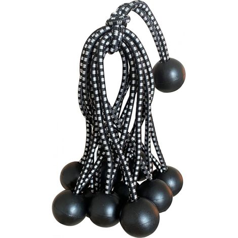 Lot de 10 Tendeurs à Boule Réutilisables avec Cordon Elastique pour Auvent, Bâche, Sangles, Tentes, Poteaux et fils (noir + blanc) (1/5)