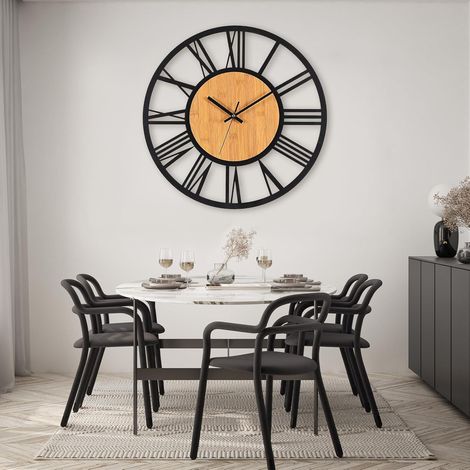 Horloge Murale en Métal Grande Horloge Murale Silencieuse sans Tic-Tac 50cm Pendule Murale Style Vintage pour Salon Chambre Cuisine Bureau (1/5)