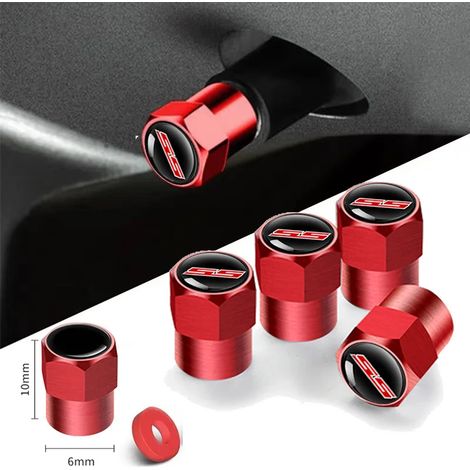 (Pour GTI) 4 bouchons de valve de pneu en alliage d'aluminium rouge, étanches, anti-poussière et antivol. (1/5)