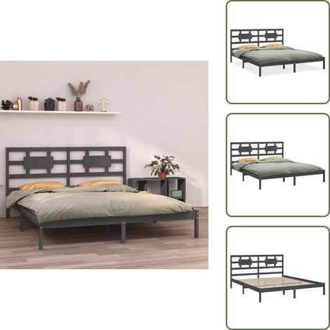 Cadre de lit sans matelas gris 200x200 cm bois massif - Cadre De Lit - Lit Double - Lit Bois - Lit Moderne - Lit Design (1/5)