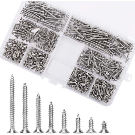 400 Pièces Vis Autotaraudeuses M3 Vis à Tête Plate Croisée, Vis à Bois Cruciforme Inox Vis à Bois Inox en Acier Inoxydable Kit de Classification de Vis à Tête Croisée (1/5)