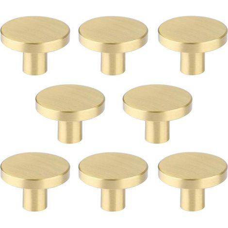 Juego de 8 pomos de latón para muebles, tornillos incluidos, herrajes para muebles, pomos para puertas, pomos para puertas de armarios, Ø 25 mm, dorado (1/5)
