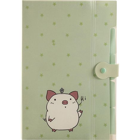 Classeur arc-en-ciel en PP, dossier extensible adorable à bordure mécanique, fermeture par bouton pression, design cochon vert, pour rangement de documents (1/5)