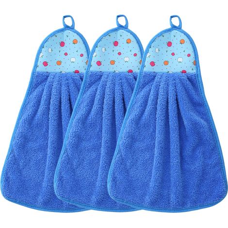 Lot de 3 serviettes de toilette en velours corail, absorbantes, à suspendre, pour la cuisine et la salle de bain. Dimensions : 30 x 40 cm. (1/5)
