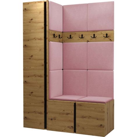 Meuble d'entrée Pinis IX, Chêne Artisan, 186x124x46cm, Tissu, Stratifié, À poser, Murale