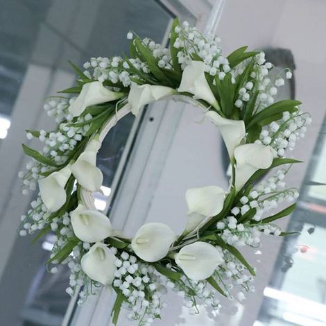 Ein weißer Polyurethan-Kranz aus Calla-Lilien und Maiglöckchen, Hochzeitsdekoration, künstliche Heimdekoration, Blumenkranz, ca. 45 g.