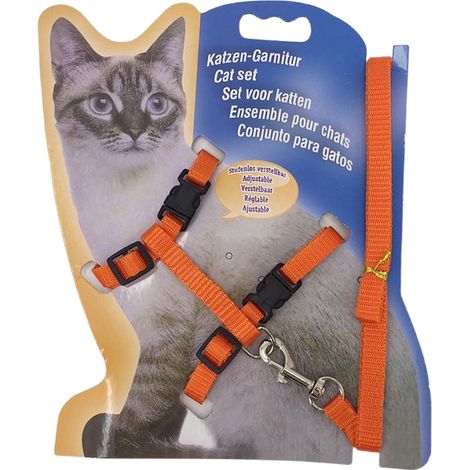 Harnais et laisse en forme de H pour chat, ajustable, orange (1/4)