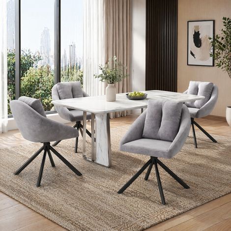 Silla de comedor giratoria 59x65x79 cm de terciopelo gris, moderna 360° FloraGrace (1/5)
