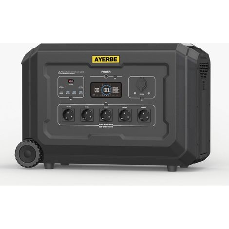 Estación de Energía Ayerbe AY-3072 Wh / 3600 W con Batería LiFePO4, Salida AC 3600 W, USB-C 100 W, Recarga Solar y Red Eléctrica, para Energía Autónoma