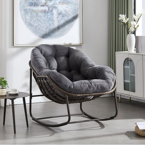 Sillón mecedora de jardín ratán sintético 78x106x90 cm OKMYHOME (1/5)
