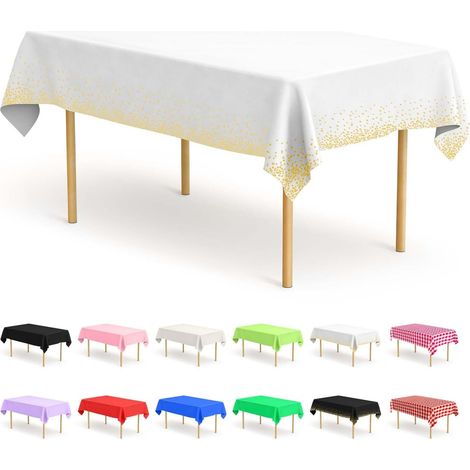 Lot de 4 nappes de table jetables 137 x 274 cm Nappe rectangulaire de fête Idéale pour mariages, catering, extérieur et événements thématiques (Blanc Or) (1/5)