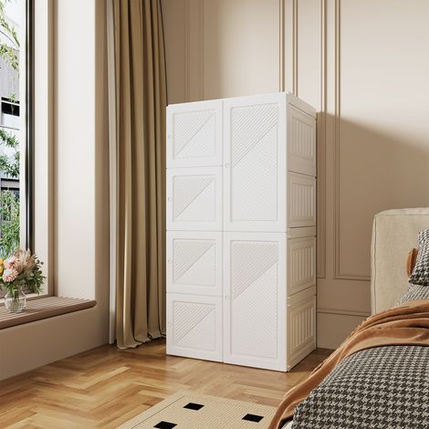 Armoire de rangement 8 compartiments, 6 portes, 1 tringle à vêtements intégrée, vêtements pour chambre, dressing, appartement, 136x69x50 cm, blanc (1/5)