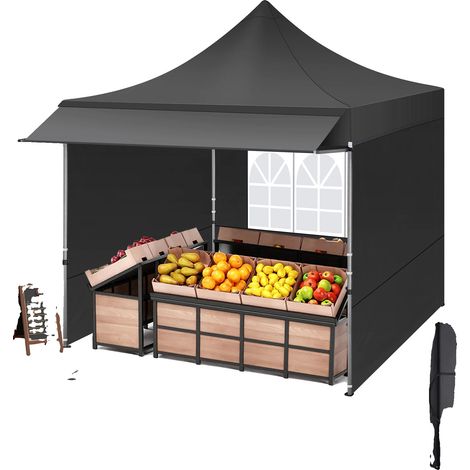 Tenda a baldacchino pop-up, impermeabile, altezza regolabile, nera, 3x3 m (1/2)