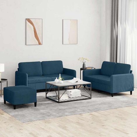 3-tlg. Sofagarnitur Blau Samt