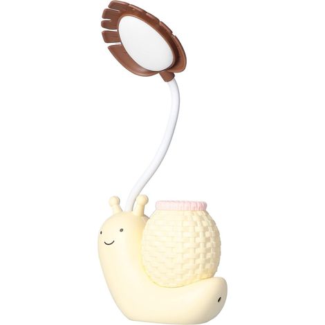 Lampe de bureau LED avec porte-stylo, motif escargot, lampe de table multifonction, chargement USB, lampe de bureau flexible mignonne pour étudiants