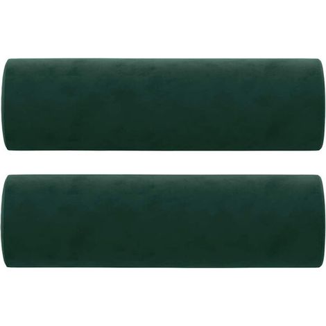 Coussins décoratifs, lot de 2, vert foncé, 15 cm de diamètre, 50 cm de hauteur, en velours. (1/5)