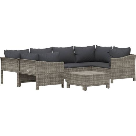 Mobili da giardino mobili da esterno Set di mobili da 7 pezzi con cuscini grigi in resina intrecciata 020017209