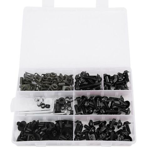 Verkleidungsschraubensatz, 198-teilig/Set Windschutzscheibenverkleidungsschrauben M5 M6 Motorradzubehörschraubensatz [Schwarz] FLITI (1/4)