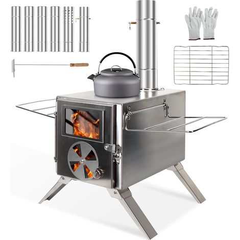 Garden Stove Mini Portable Wood Stove for Camping and Outdoor Activities Stainless Steel Stove with Chimney Pipes (1/5)
