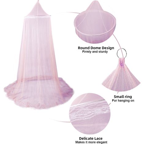 Dôme de Protection Anti-Moustiques Universal pour Lit Single à King, Cabanes, Cadres - Polyester, Dimensions 0.6m x 2.5m x 8.5m, Installation 1 Point, Blanc, Bleu, Rose Clair, 162g (1/4)